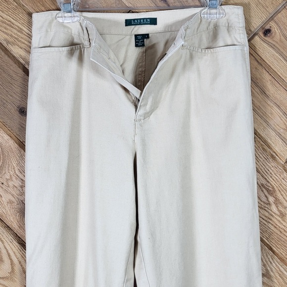 Lauren Ralph Lauren Pants Women 8 Linen Cotton Blend Straight Leg Tan Green Tag - Picture 9 of 9